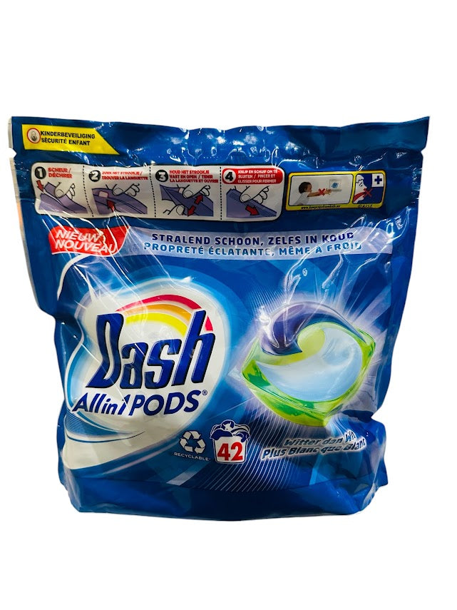 Dash Pods Allin1 42 Washes – Whiter than White, Powerful Cleaning & Radiant White Clothes