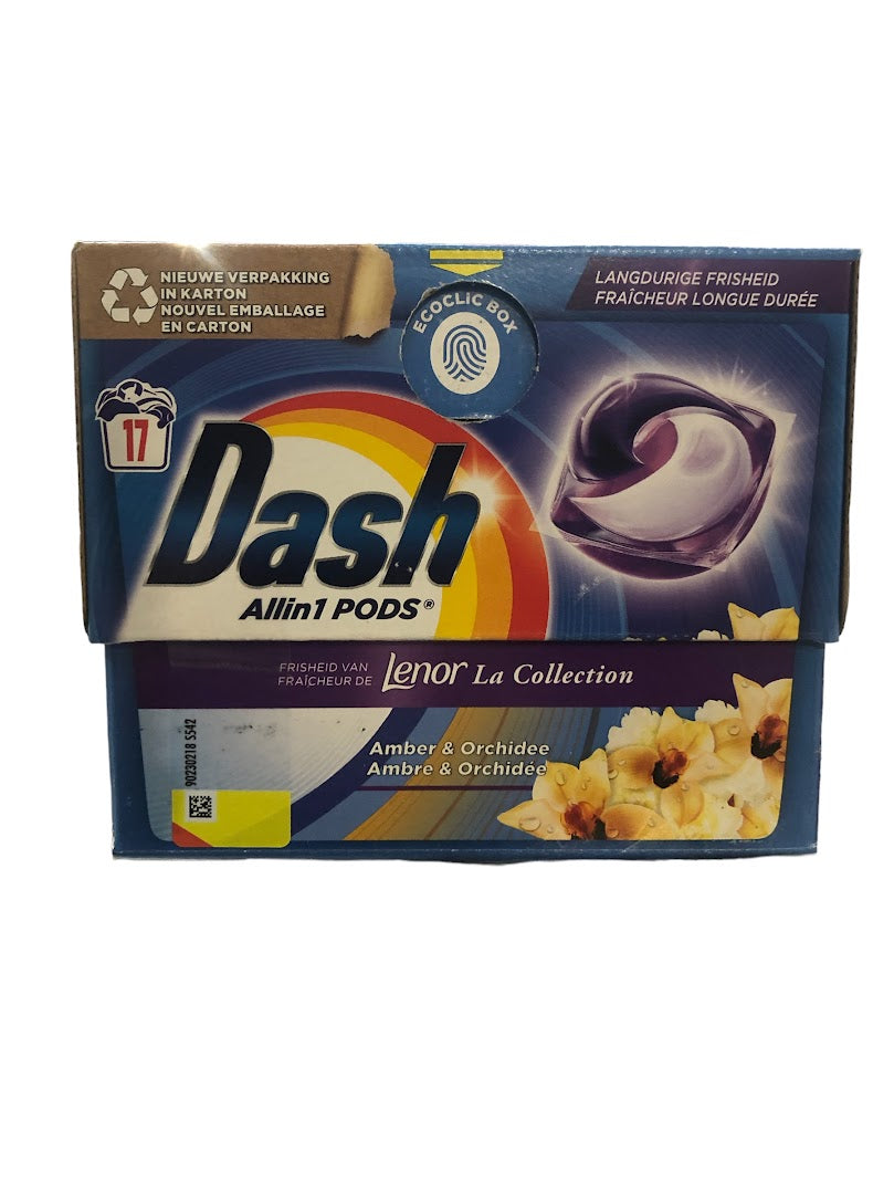 Dash Pods Allin1 17 Washes – Lenor Amber & Orchid Freshness, Powerful Cleaning & Luxurious Scent