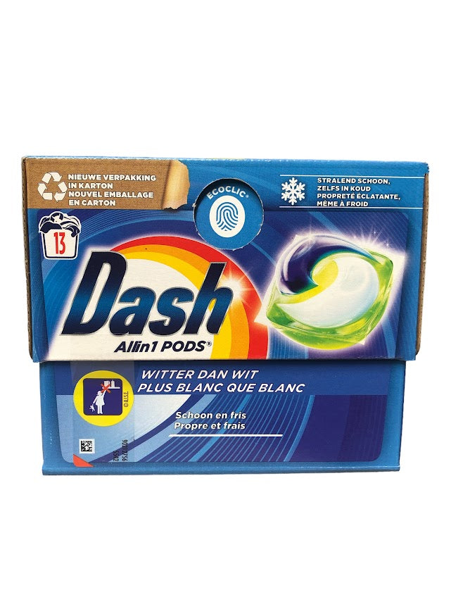 Dash Pods Allin1 13 Washes – Whiter Than White, Powerful Cleaning & Brilliant White Clothes