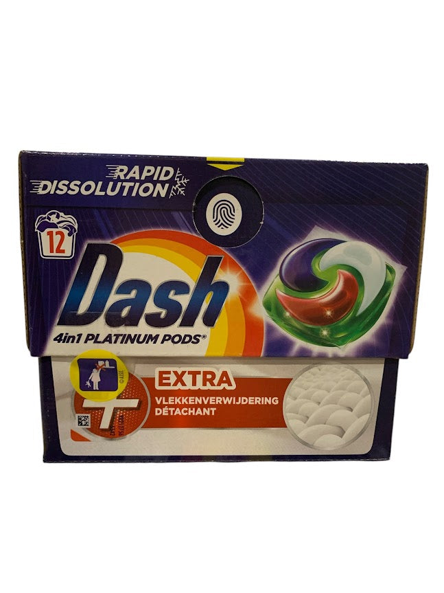Dash Pods Platinum 4in1 12 Washes – Extra Stain Removal, Powerful Cleaning & Freshness