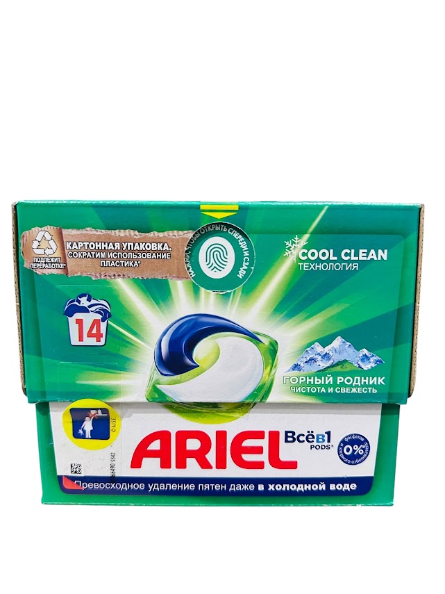 Ariel Allin1 Pods Cool Clean – Mountain Spring – 14 count (273g) – Powerful Cleaning & Fresh Scent