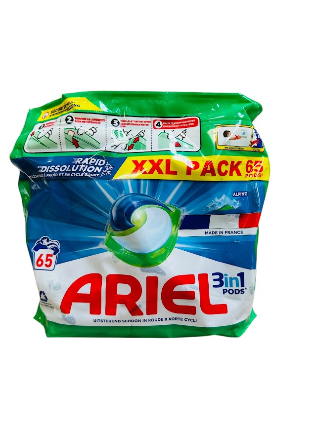 Ariel 3en1 Pods Alpine – 65 capsules (1319,5g) – Nettoyage puissant & Fraîcheur longue durée