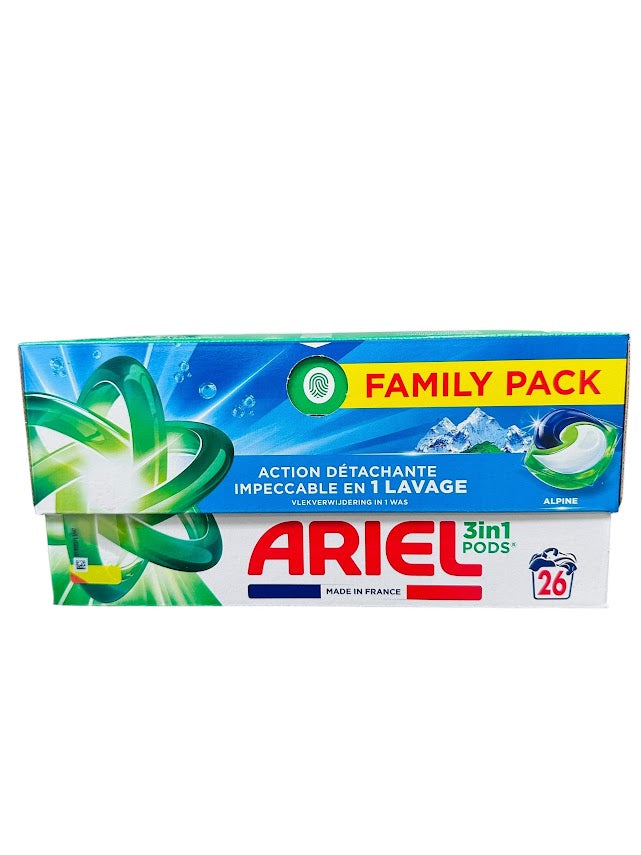 Ariel 3en1 Pods Alpine – 26 capsules (473,2g) – Nettoyage puissant & Fraîcheur Alpine
