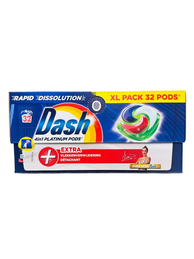 Dash Pods 4in1 32 Washes – Platinum + Extra Stain Remover, Maximum Cleaning & Freshness
