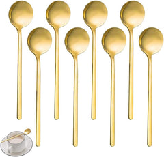 Set van 8 Gouden Koffielepels – 13 cm RVS – Voor Koffie, Dessert, Suiker & Mocha