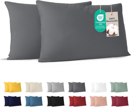 Mont Kiara Kussenslopen 40 x 80 cm – Set van 2 – Jersey Katoen Antraciet