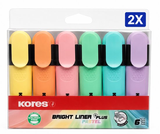 Kores High Liner Plus Pastel Markeerstiften – Set van 6 Kleuren