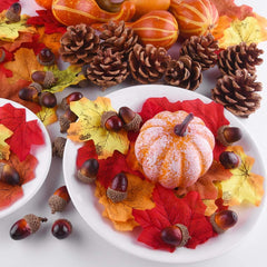 Herfstdecoratie Set – Mini Pompoenen, Dennenappels, Herfstbladeren & Eikels | Perfect voor Halloween & Thanksgiving
