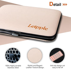 Leipple Manicure & Pedicure Set – 18-Delige RVS Nagelverzorgingskit met Luxe Leren Etui (Beige/Roze) | Professionele Nail Clippers Set voor Thuis & Reizen