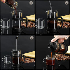 French Press Koffiezetter 350 ml – RVS Filter & Hittebestendig Glas – Cold Brew & Heet Koffie – Reizen & Thuis (Zwart)