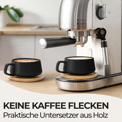 Luxe Set van 4 Koffiekopjes met Schotel – 320 ml – Stoneware – Modern & Elegant – Zwart