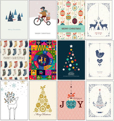 Set van 50 Populaire Kerstkaarten – 50 Unieke Ontwerpen met Gerecyclede Kraft Enveloppen | Milieuvriendelijke Wenskaarten