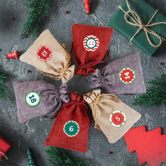 24 x Jute Sacks Red Jute Bags for Advent Calendar Fabric Bag Natural Gift Bags 10 x 14 cm