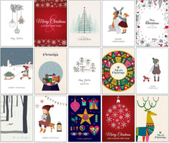 Set van 50 Populaire Kerstkaarten – 50 Unieke Ontwerpen met Gerecyclede Kraft Enveloppen | Milieuvriendelijke Wenskaarten