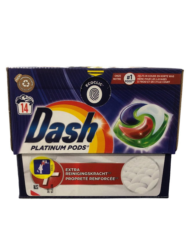 Dash Pods Platinum 14 Washes – Extra Cleaning Power, Powerful Stain Removal & Freshness