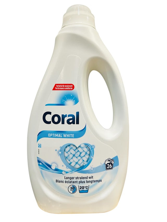 Coral Liquide 1,17L – 26 Lavages, Optimal White, Nettoyage Puissant & Vêtements d'un Blanc Éclatant