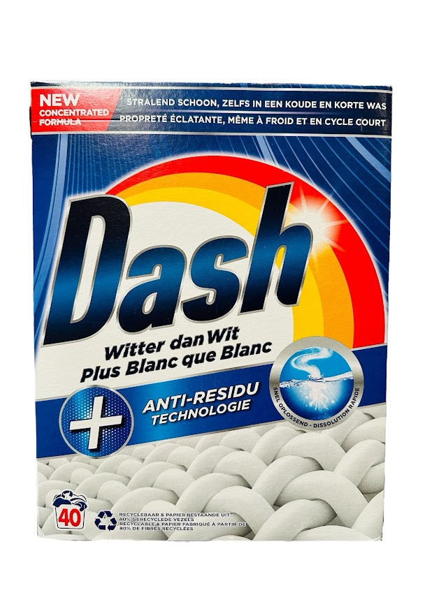 Dash Poeder Witter dan Wit – 17 / 40 / 70 Wasbeurten, Krachtige Reiniging & Stralend Witte Kleding