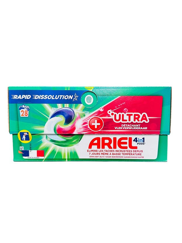 Ariel 4in1 Pods + Ultra Vlekverwijderaar – 28 stuks (719,6g) – Krachtige Reiniging & Schone Was