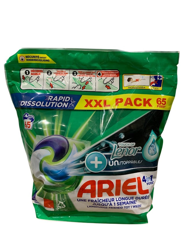 Ariel 4in1 Pods + Lenor Unstoppables – 65 stuks (1397,5g) – Krachtige Reiniging & Langdurige Frisheid