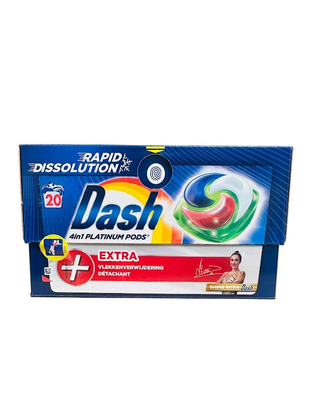Dash Pods 4in1 20 Washes – Platinum Regular, Powerful Cleaning, Stain Removal & Freshness