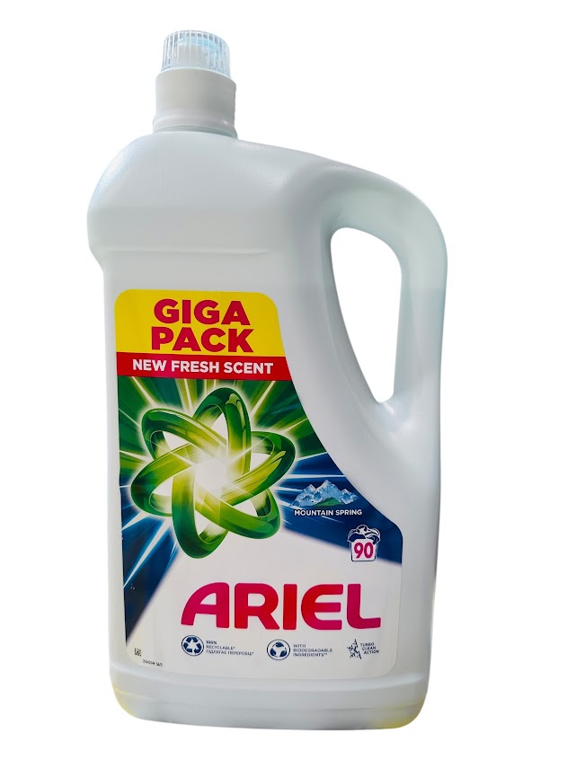 Lessive liquide Ariel 4,5L (90 lavages) – Fraîcheur Mountain Spring & Nettoyage Puissant