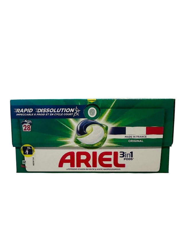 Ariel 3en1 Pods Original – 28 capsules (574g) – Nettoyage puissant et fraîcheur longue durée