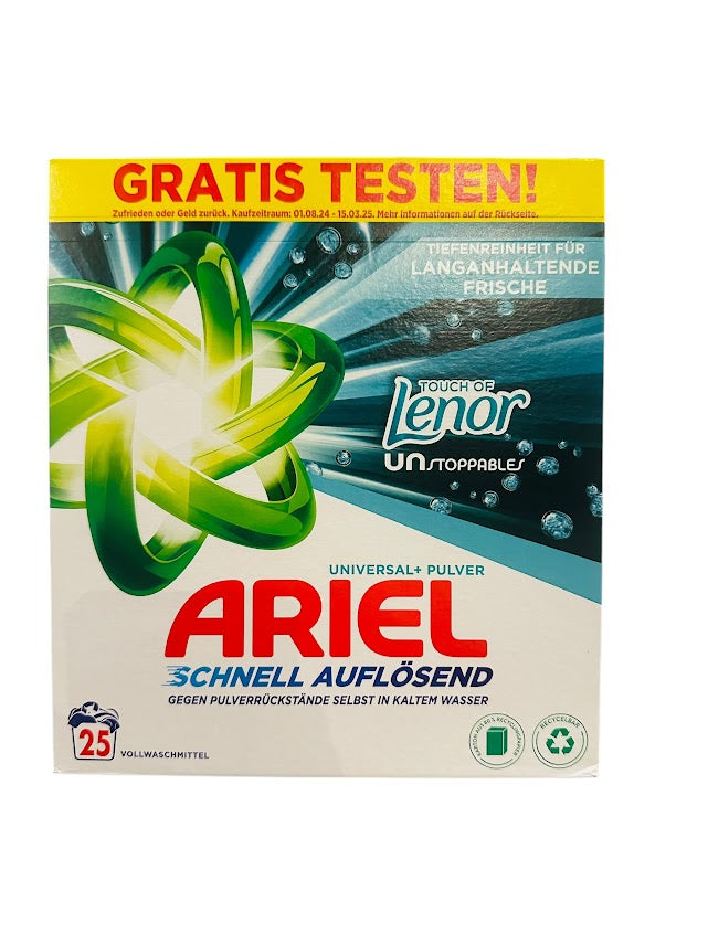 Ariel Poeder Universal+ Touch of Lenor Unstoppables – 25 wasbeurten (1,5kg) – Krachtige Reiniging & Extra Frisheid