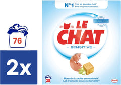 Le Chat Sensitive Savon de Marseille Lessive en Poudre - 2 x 2,4 kg (76 Doses)