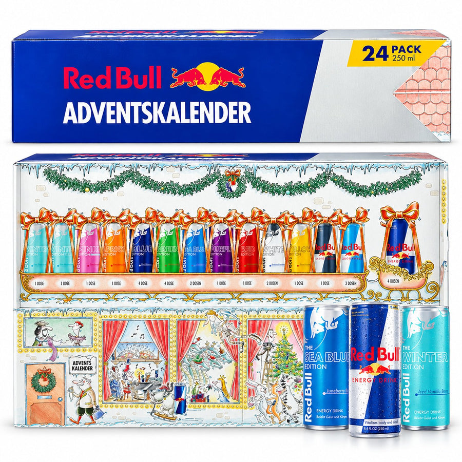 Red Bull Adventskalender 2027 – 24 Blikjes Energy Drink van 250 ml – Verschillende Smaken & Editions – Kerst Advent Kalender – Cadeau voor Red Bull Liefhebbers