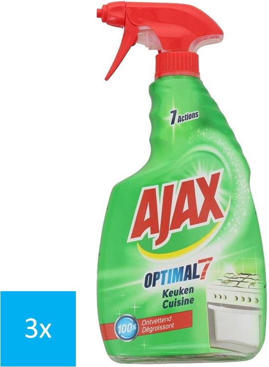 Ajax Optimal 7 Nettoyant Cuisine – 3×750 ml | Dégraissant Puissant & Propreté Hygiénique – Formule 7-en-1