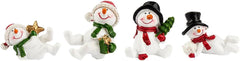 Set van 4 Sneeuwpop Beeldjes – 3 tot 4,5 cm Hoog | Mini Kerstdecoraties voor Tafel, Boom of Dorpje