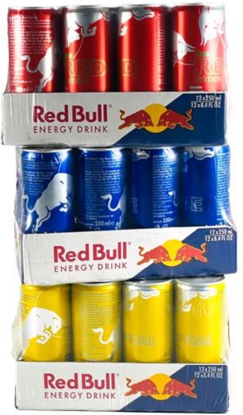 Red Bull Mixpakket Red, Blue en Yellow Edition – 36 x 250 ml