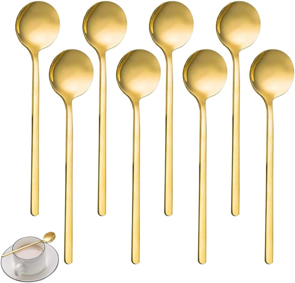 Set van 8 Gouden Koffielepels – 13 cm RVS – Voor Koffie, Dessert, Suiker & Mocha