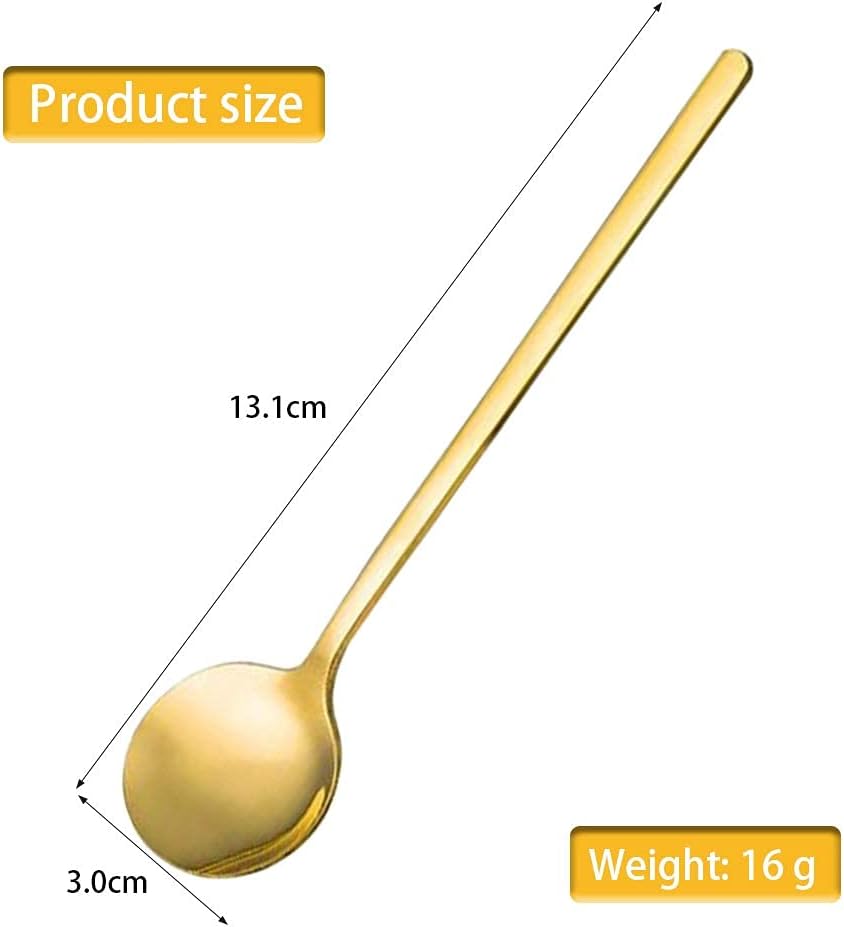 Set van 8 Gouden Koffielepels – 13 cm RVS – Voor Koffie, Dessert, Suiker & Mocha