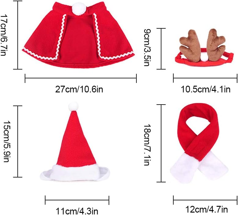 Kerstkostuum voor Katten en Kleine Honden – 4-delige Set met Rendierhoofdband, Rode Capuchon, Kerstmuts & Sjaal | Grappige Kerstkleding voor Huisdieren