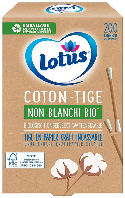 Lotus Wattenstaafjes Biologisch Ongebleekt – 200 Stuks