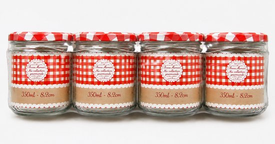 Mont Kiara Glazen Confituurpotten 350 ml – Set van 4 – voor Jam en Honing
