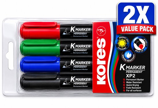 Kores XP2 Permanent Marker Set – 8 Stiften in 4 Kleuren