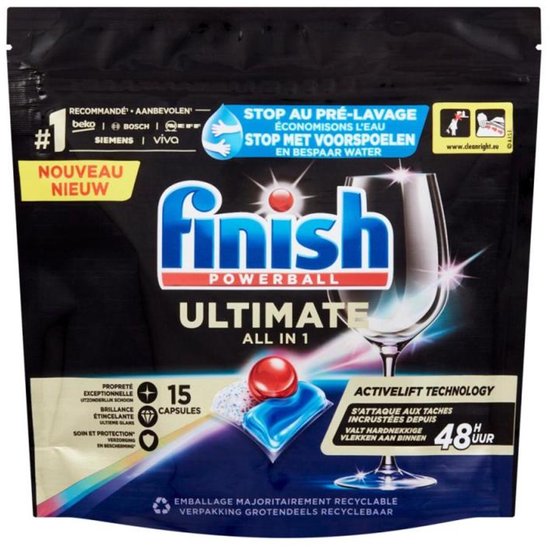 Finish Powerball Ultimate All in 1 Vaatwastabletten – 15 Capsules