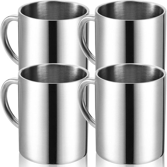 Star&Ster RVS Koffiekopjes 300 ml – Set van 4 – Dubbelwandig Geïsoleerd