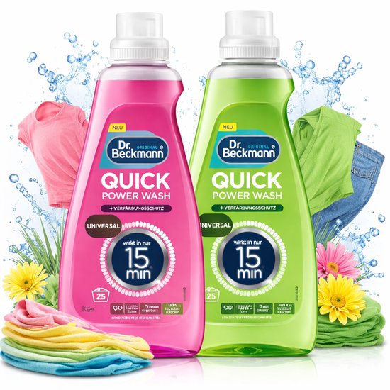 Dr. Beckmann Quick Power Wash Voordeelverpakking 2 x 800 ml – Universal + Colour Protect