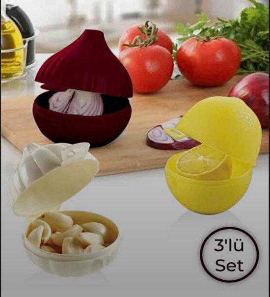 Mont Kiara Voorraadbakjes Set van 3 – Ui, Knoflook & Citroen Bewaardoos