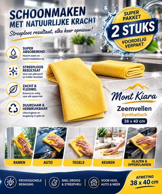 Mont Kiara Synthetische Zeemvellen 38 x 40 cm – 2 Stuks – Superabsorberend