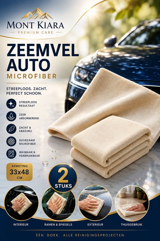 Mont Kiara Microvezel Zeemdoek Auto 33 x 48 cm – 2 Stuks – Streeploos