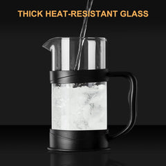 French Press Koffiezetter 350 ml – RVS Filter & Hittebestendig Glas – Cold Brew & Heet Koffie – Reizen & Thuis (Zwart)