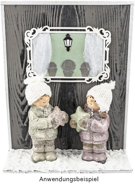 Set van 2 Winterkind Beeldjes – 15 cm Hoog | Decoratieve Figuren voor Kerst & Winterinterieur