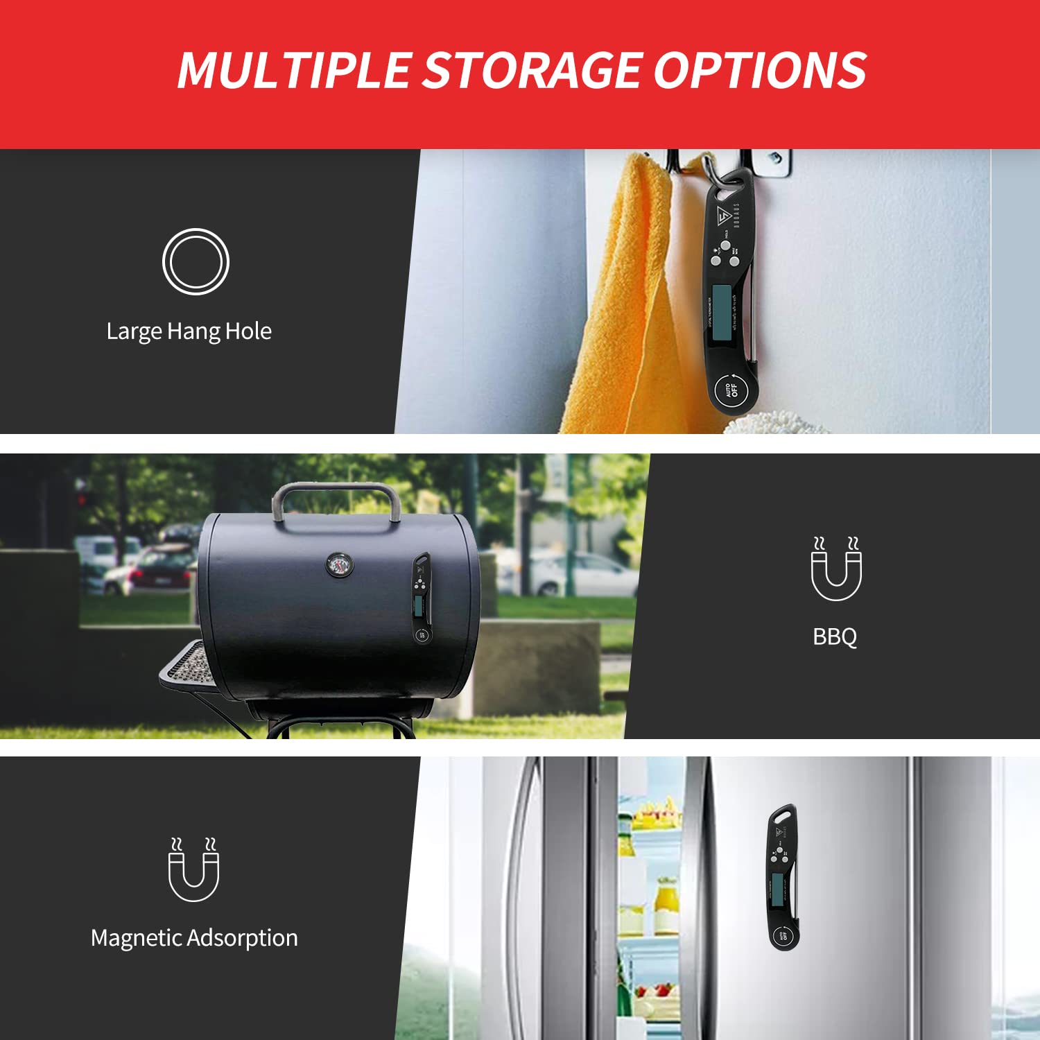 Digitale Vleesthermometer met LCD-scherm – Snel & Nauwkeurig – Opvouwbare Sonde – Automatische Aan/Uit – Voor Keuken & BBQ