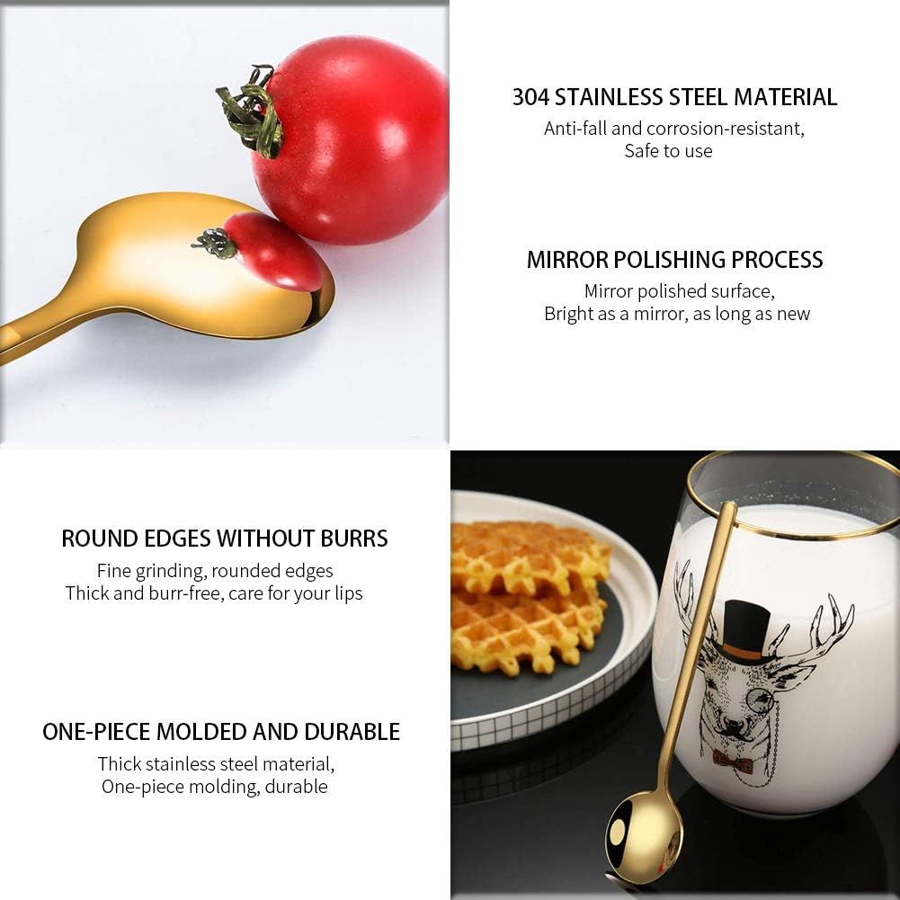 Set van 8 Gouden Koffielepels – 13 cm RVS – Voor Koffie, Dessert, Suiker & Mocha