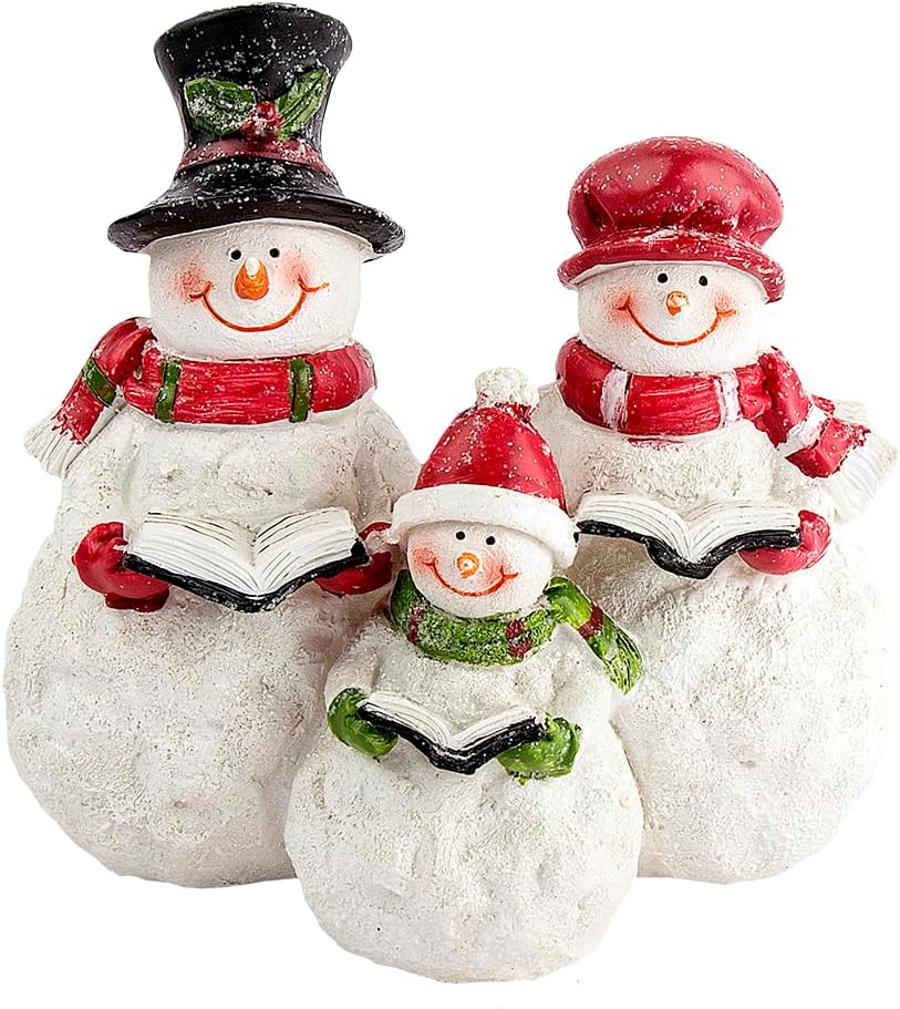 Decoratief Sneeuwpop Familie Beeld – 13 x 14 x 10 cm | Winterse Kerstdecoratie voor Huis of Tafel