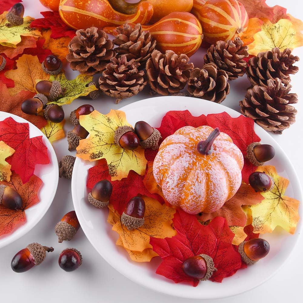 Herfstdecoratie Set – Mini Pompoenen, Dennenappels, Herfstbladeren & Eikels | Perfect voor Halloween & Thanksgiving
